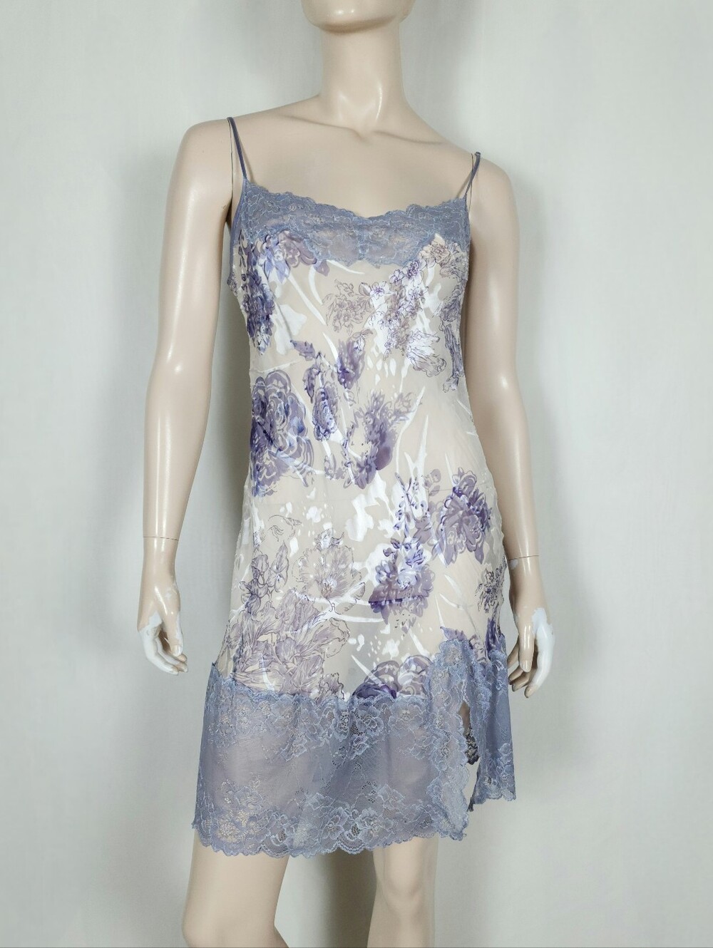 Mary Green sheer silk nightie slip dress M lace trim